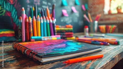 Colorful Sketchbook and Art Supplies