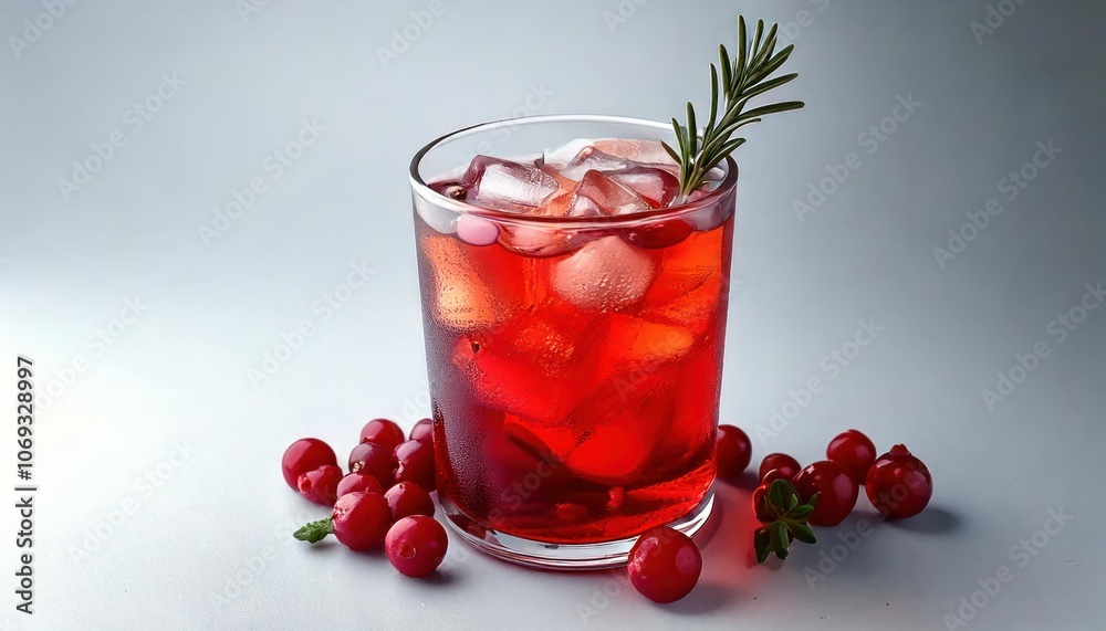 cranberry iced tea, cranberries at bottom, sprig on top cranberry iced tea, cranberries at bottom, sprig on top