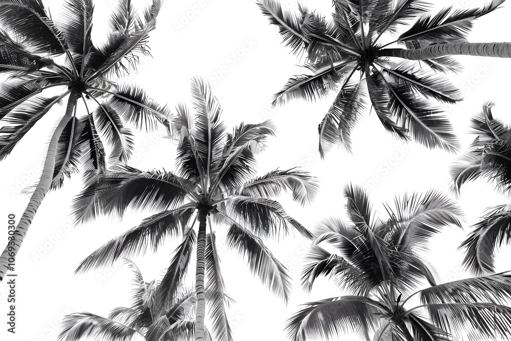 Naklejka premium Elegant Black and White Palm Tree Silhouette Against a Bright Background