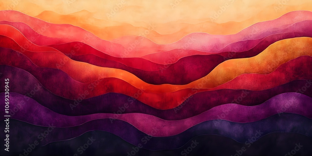 Abstract waves of color featuring warm hues of orange, red, and purple, creating a soothing and vibrant gradient landscape that evokes a sense of calm and creativity.
