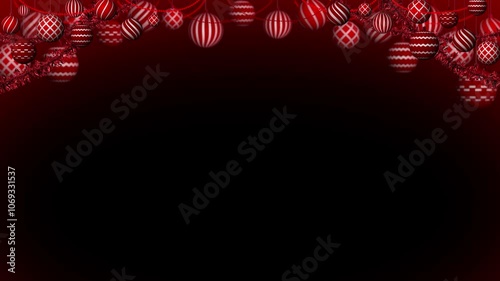 6 different red christmas decoration borders in a seamless loop. Xmas baubles frames with transparent background