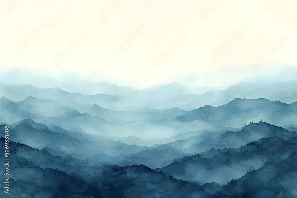 A serene watercolor landscape depicting misty mountains in shades of blue, creating a tranquil and atmospheric scene that evokes a sense of calm and introspection. A serene watercolor landscape depicting misty mountains in shades of blue, creating a tranquil and atmospheric scene that evokes a sense of calm and introspection.