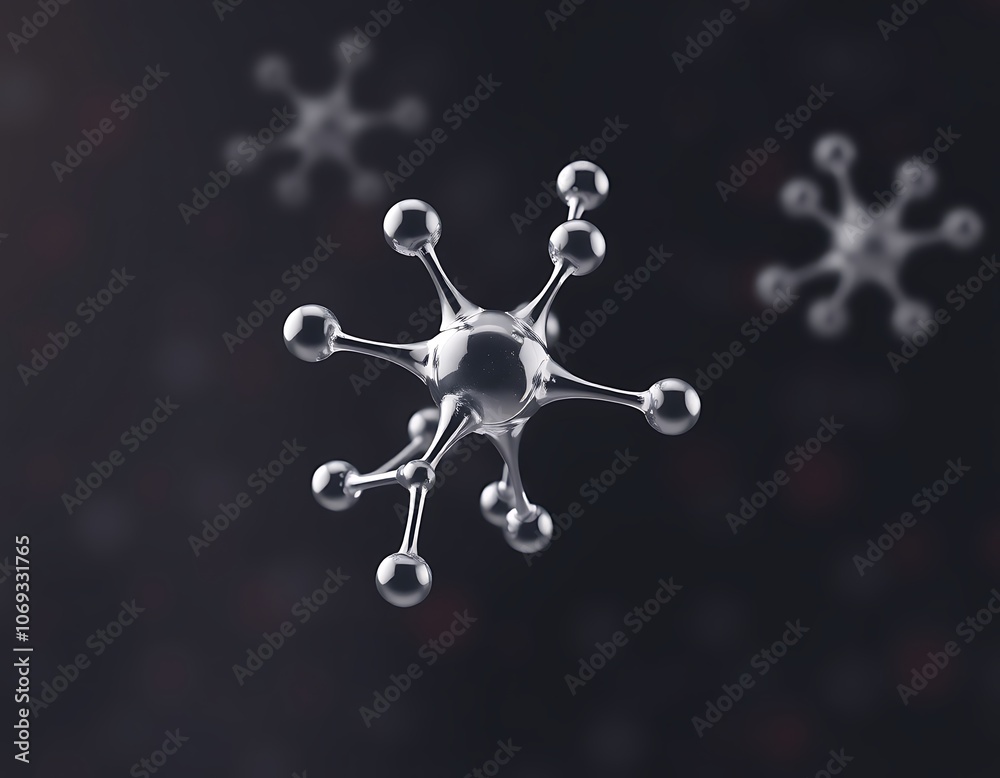 3D illustration of molecule model, science background created with generative AI 3D illustration of molecule model, science background created with generative AI