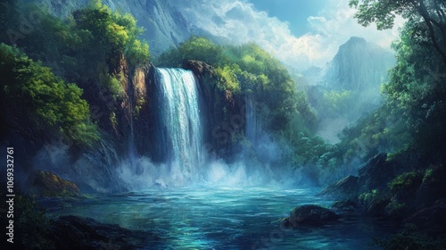 Waterfall in Lush Forest