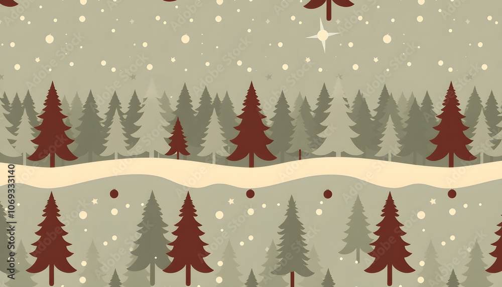 Obraz premium Vector christmas pattern, seamless winter background with trees, retro style