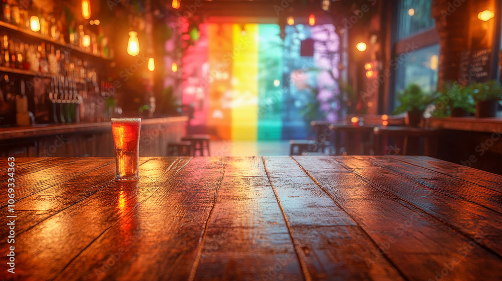 Vibrant neon-lit bar counter with a colorful drink. Retro ambiance with a modern twist Vibrant neon-lit bar counter with a colorful drink. Retro ambiance with a modern twist