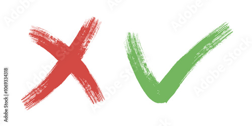 Tick and Cross sign elements. vector buttons for vote, election choice, check marks, approval signs design. Red X and green OK symbol icons check boxes. Check list marks, choice options, survey signs.