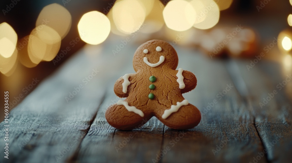 A close-up shot of a gingerbread cookie on a wooden table A close-up shot of a gingerbread cookie on a wooden table