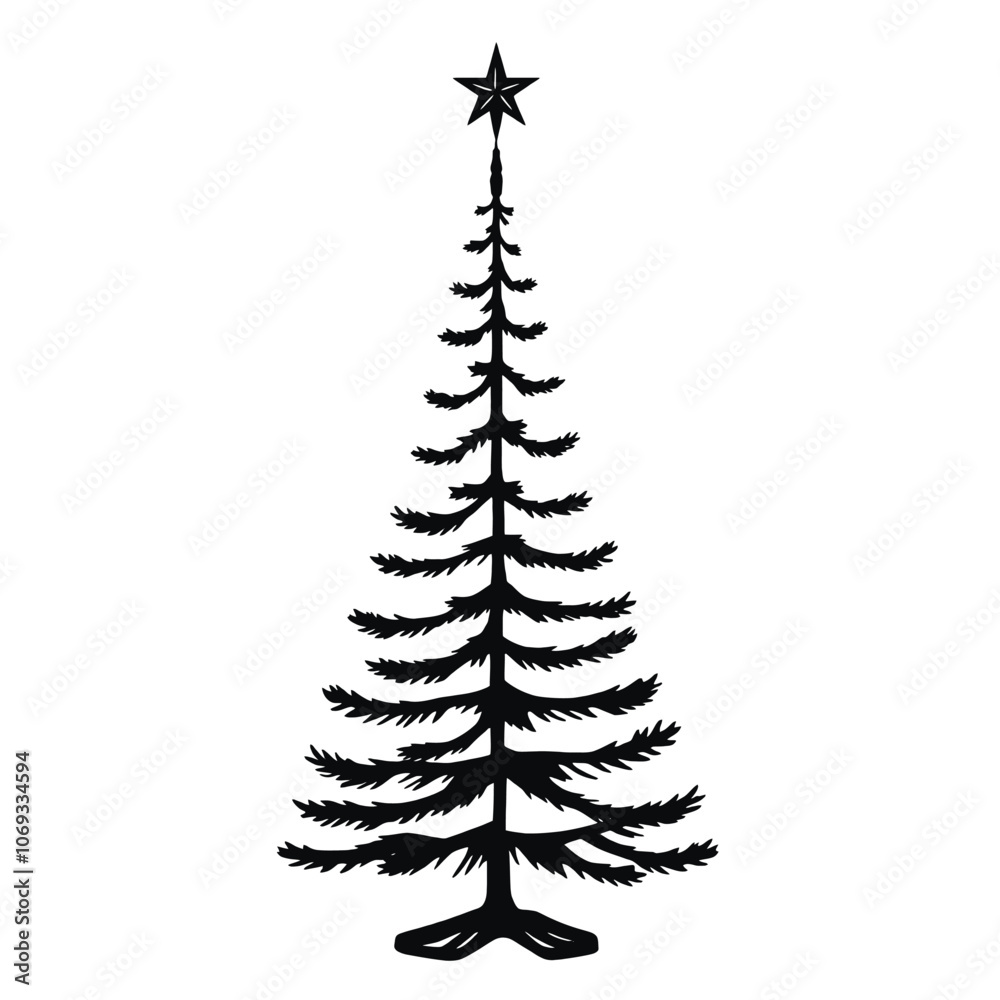 Obraz premium a black and white line drawing of a Christmas tree