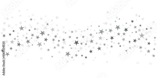 Silver stars vector background, sparkling Christmas confetti falling magic shining sparkles, flying stars glitter border