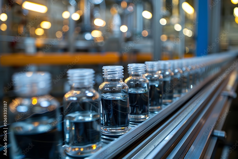 Bottles of Water on a Production Line in a Modern Factory Bottles of Water on a Production Line in a Modern Factory