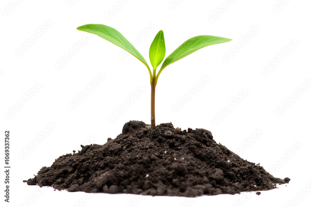 a green plant growing from dirt isolated on white background.AI GENERATED a green plant growing from dirt isolated on white background.AI GENERATED