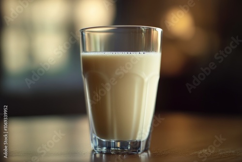 A single glass of milk placed on a flat surface