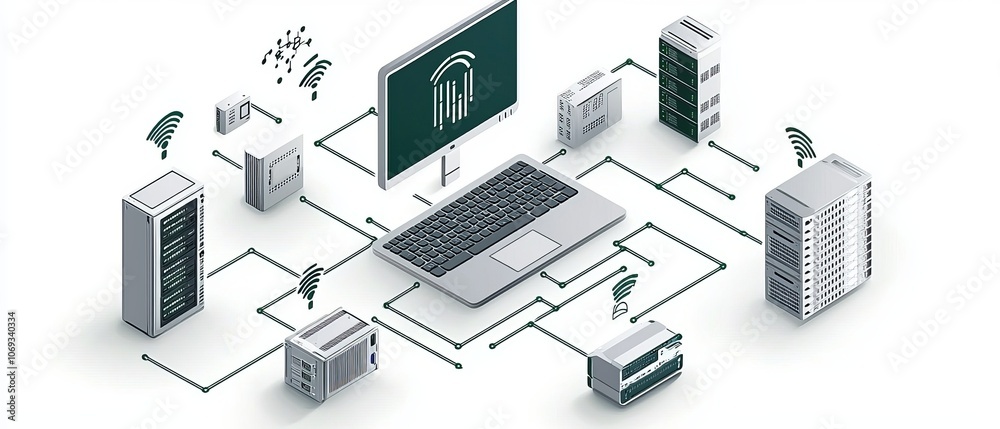 Isometric Illustration of High-Tech Security Network Isometric Illustration of High-Tech Security Network