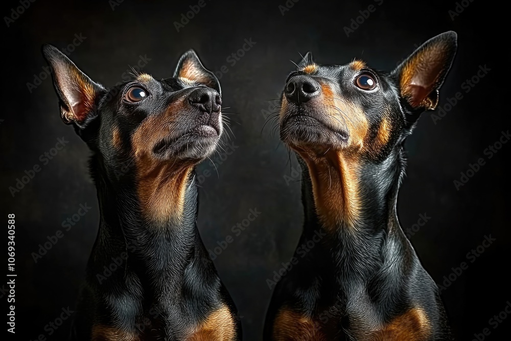 A pair of dogs standing together, possibly friends or companions A pair of dogs standing together, possibly friends or companions