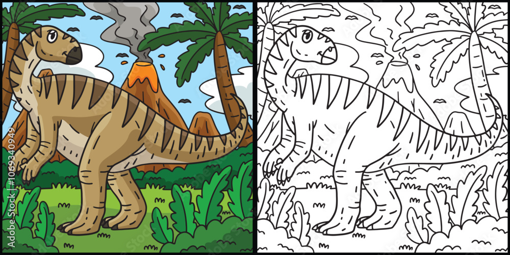 Dinosaur Iguanodon Coloring Page Illustration Stock Vector | Adobe Stock