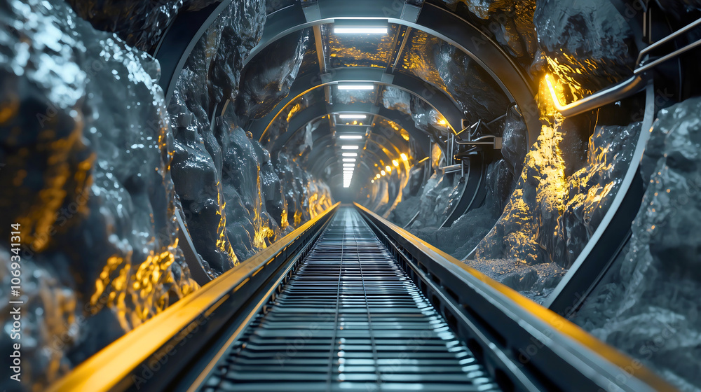 Steel rails running through a dark mining tunnel, surrounded by rugged stone walls. The tracks stretch into the distance, emphasizing the depth and mystery of the mine. Steel rails running through a dark mining tunnel, surrounded by rugged stone walls. The tracks stretch into the distance, emphasizing the depth and mystery of the mine.
