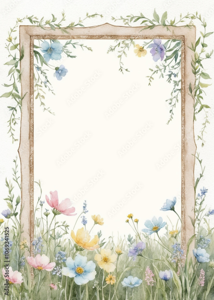 Delicate floral frame with intricate designs showcasing pastel colors, perfect for invitations or decorative art pieces, generative ai Delicate floral frame with intricate designs showcasing pastel colors, perfect for invitations or decorative art pieces, generative ai