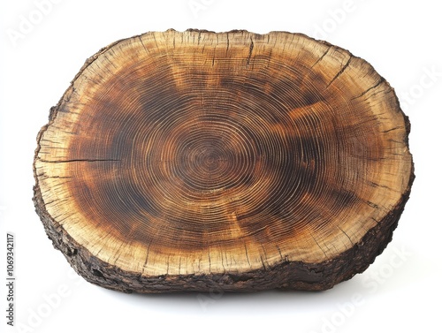 Close-up of a tree trunk cross section, revealing intricate growth rings.