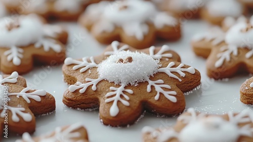 Decorative snowflake-shaped gingerbread cookies for a festive holiday celebration