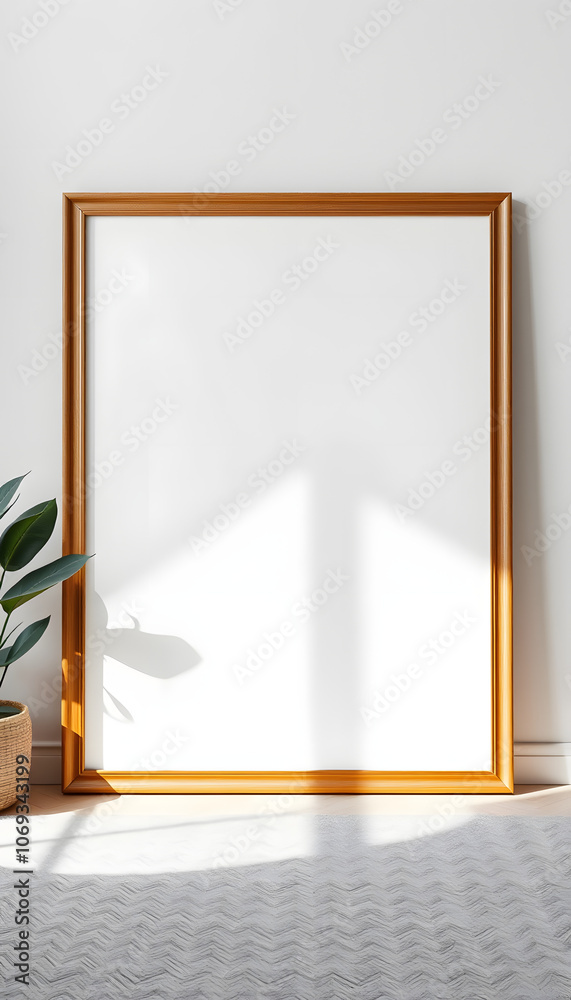 Empty poster frame in cozy interior. Frame mockup isolated with white highlights, png Empty poster frame in cozy interior. Frame mockup isolated with white highlights, png