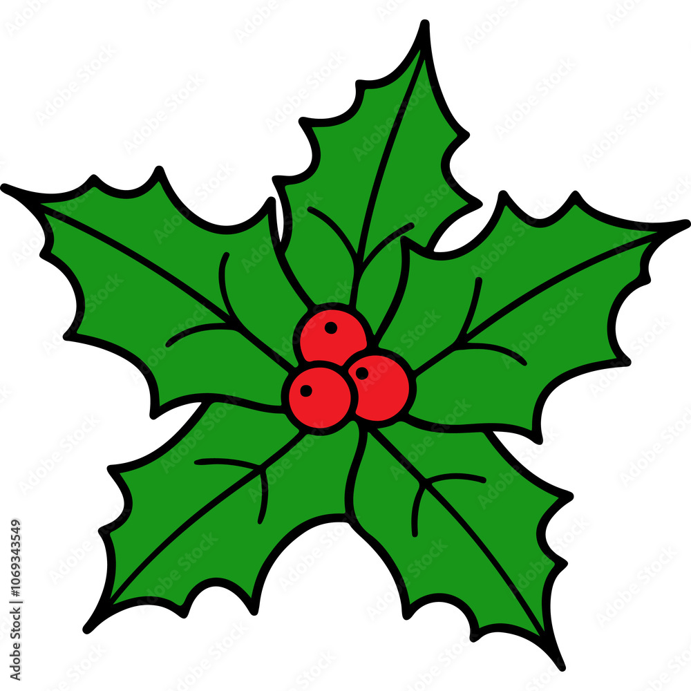 Holly christmas clip art design on plain white transparent isolated background for card, shirt, hoodie, sweatshirt, apparel, card, tag, mug, icon, poster or badge Holly christmas clip art design on plain white transparent isolated background for card, shirt, hoodie, sweatshirt, apparel, card, tag, mug, icon, poster or badge