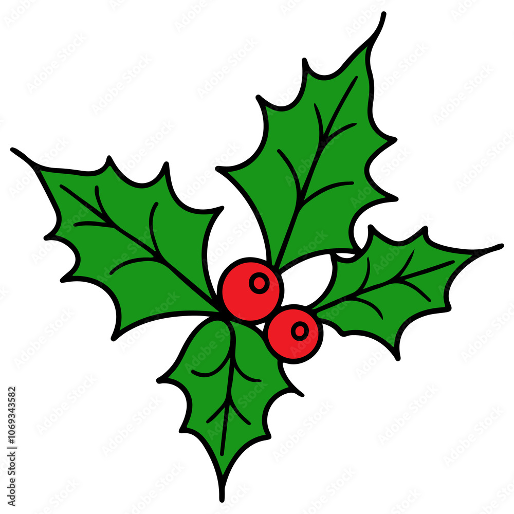 Holly christmas clip art design on plain white transparent isolated background for card, shirt, hoodie, sweatshirt, apparel, card, tag, mug, icon, poster or badge Holly christmas clip art design on plain white transparent isolated background for card, shirt, hoodie, sweatshirt, apparel, card, tag, mug, icon, poster or badge