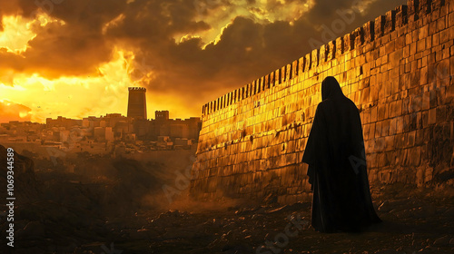 The watchman standing at the city wall, Ezekiel’s prophetic warning of coming judgment.