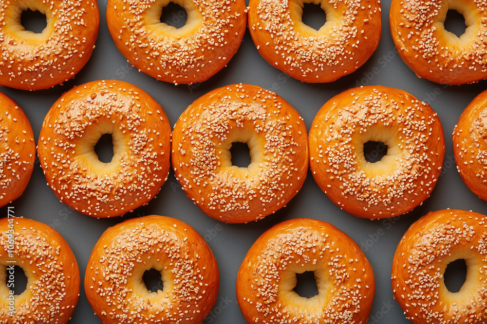 Fresh american bagels out of the oven, top view Fresh american bagels out of the oven, top view