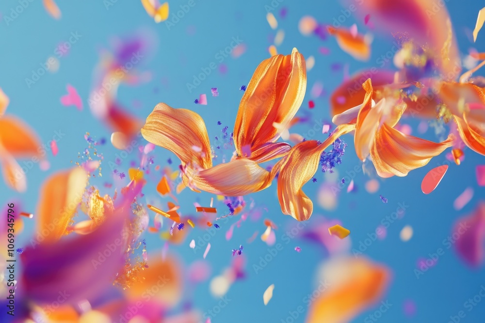 A bouquet of colorful flowers suspended in mid-air A bouquet of colorful flowers suspended in mid-air