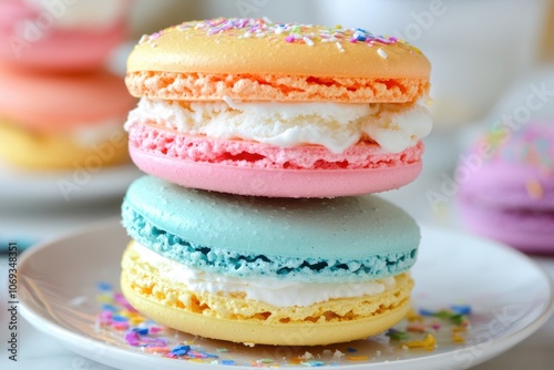 A fun ice cream sandwich made with colorful macarons