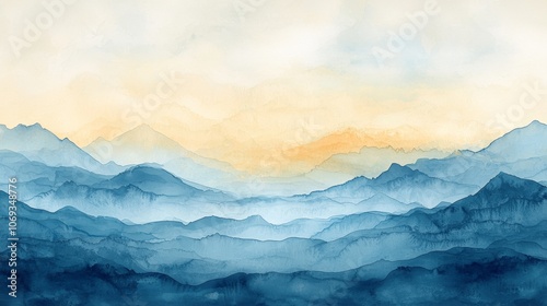 Serene Watercolor Mountains in Blue Hues