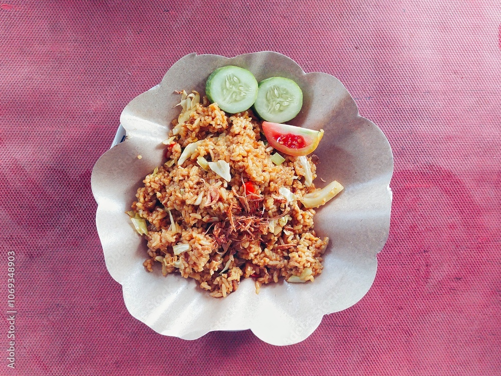 street food menu, Nasi Goreng tongseng (tongseng fried rice) topped with beef breast or also known as jando street food menu, Nasi Goreng tongseng (tongseng fried rice) topped with beef breast or also known as jando