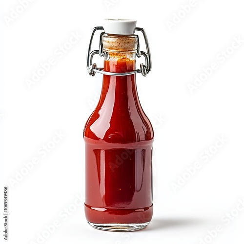 chilli or chilli sauce in bottle and jar on wwod background photo