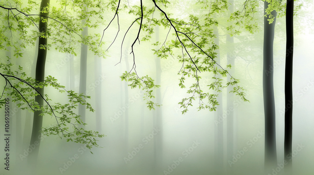 Obraz premium Mist Blanketed Forest at Dawn