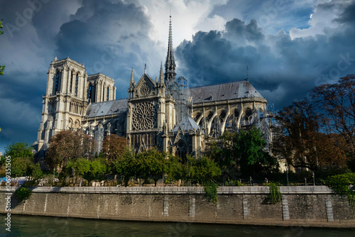 .photograph of the notre dame cathedral in paris,