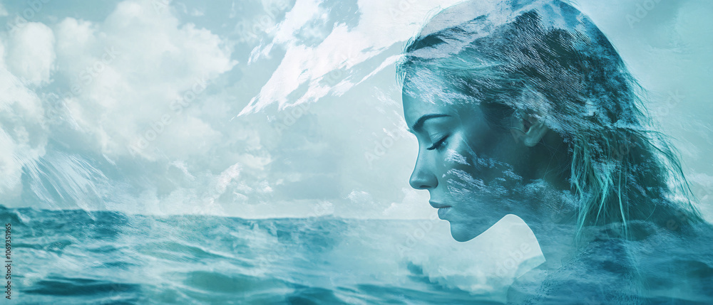 Abstract Double Exposure of Woman and Ocean Waves Abstract Double Exposure of Woman and Ocean Waves