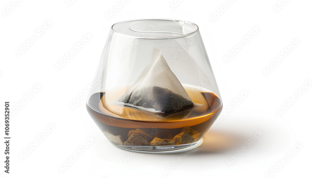 Tea bag in glass cup of hot water isolated on white Tea bag in glass cup of hot water isolated on white