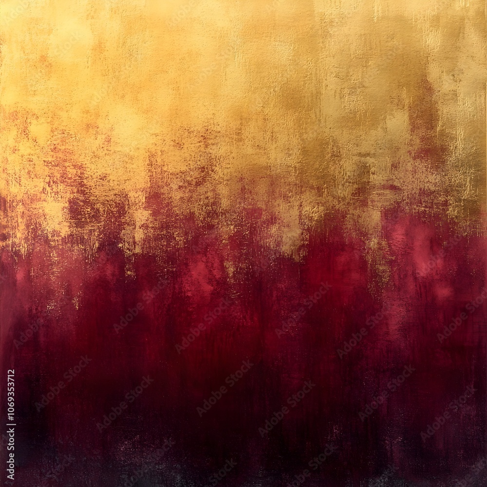 An abstract art piece featuring a rich gradient transitioning from warm golden hues at the top to deep reds at the bottom, creating a warm and inviting atmosphere.