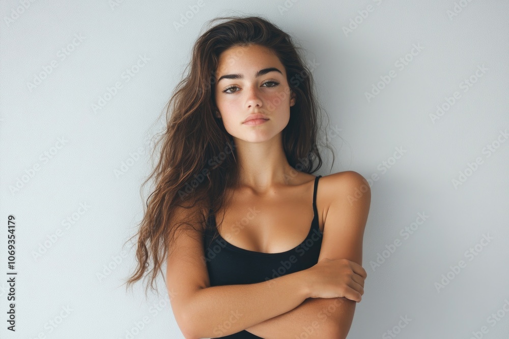 A woman poses for a photo wearing a black top A woman poses for a photo wearing a black top