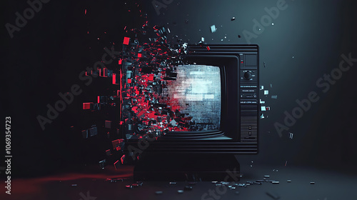 vertical video animation, Digital Tv Bad Signal Transmission ,Noise, Static photo