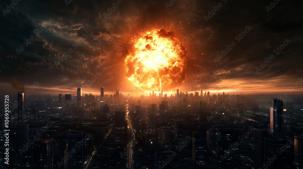 Nuclear Explosion Over Metropolis at Night Nuclear Explosion Over Metropolis at Night