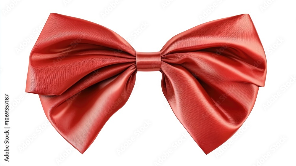 A bright red bow tied on a plain white background A bright red bow tied on a plain white background