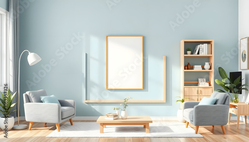 Friendly interior style. living room. Frame mockup. Poster mockup. 3d rendering, 3d illustration isolated with white highlights, png