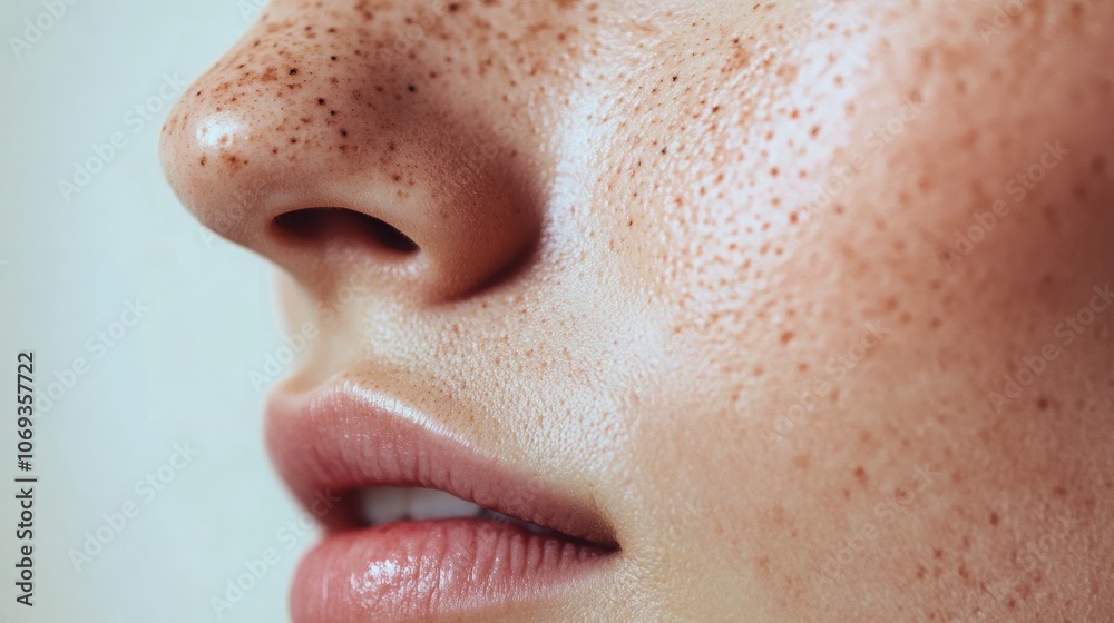 Woman’s nose with blackheads before and after skincare; close-up details. Woman’s nose with blackheads before and after skincare; close-up details.