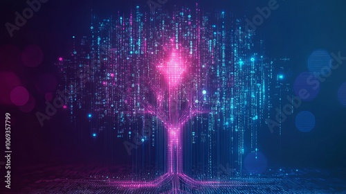 Vector data tree on a tech background symbolizing big data and information flow in futuristic designs