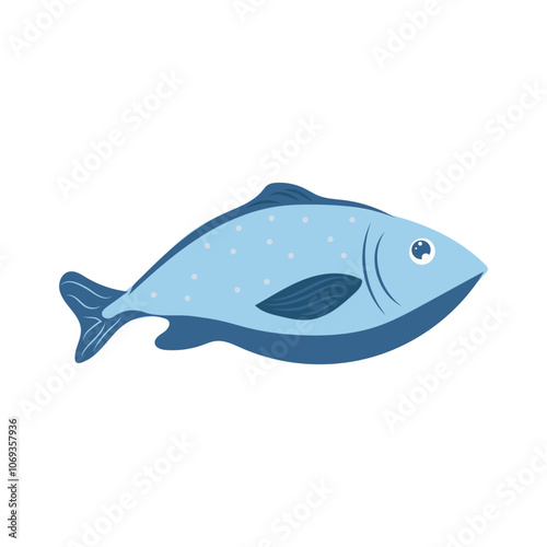 Abstract blue tuna fish in flat design. Fishing industry aquaculture. Vector illustration isolated.