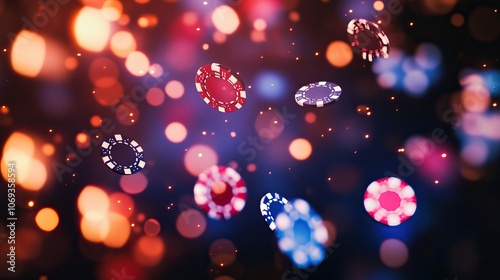 Colorful casino chips floating in the air. Casino Background. AI generated image