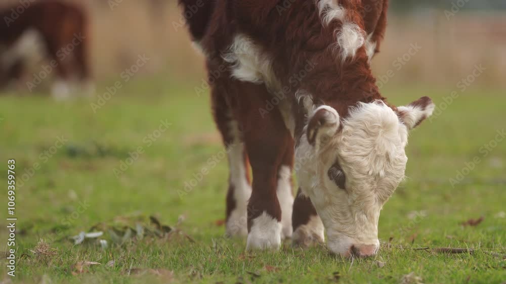 beautiful cattle in Australia eating grass, grazing on pasture. Herd of cows free range beef being regenerative raised on an agricultural farm. Sustainable farming beautiful cattle in Australia eating grass, grazing on pasture. Herd of cows free range beef being regenerative raised on an agricultural farm. Sustainable farming
