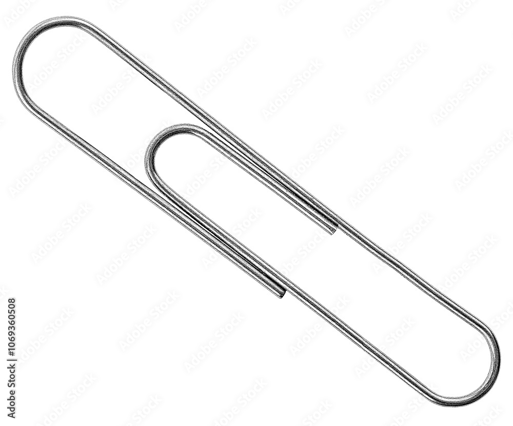 Top view of silver paper clip isolated over white background. Metal paper clip. Top view of silver paper clip isolated over white background. Metal paper clip.